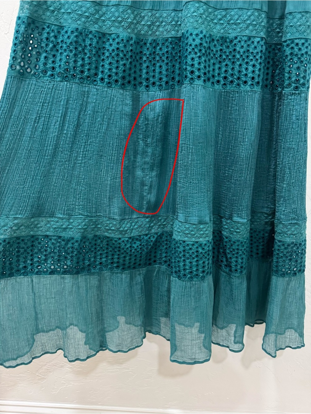 Sundance Adore Moi Chiffon Midi Dress Pacific Blue Green Eyelet Sheer S *FLAW - Picture 12 of 12